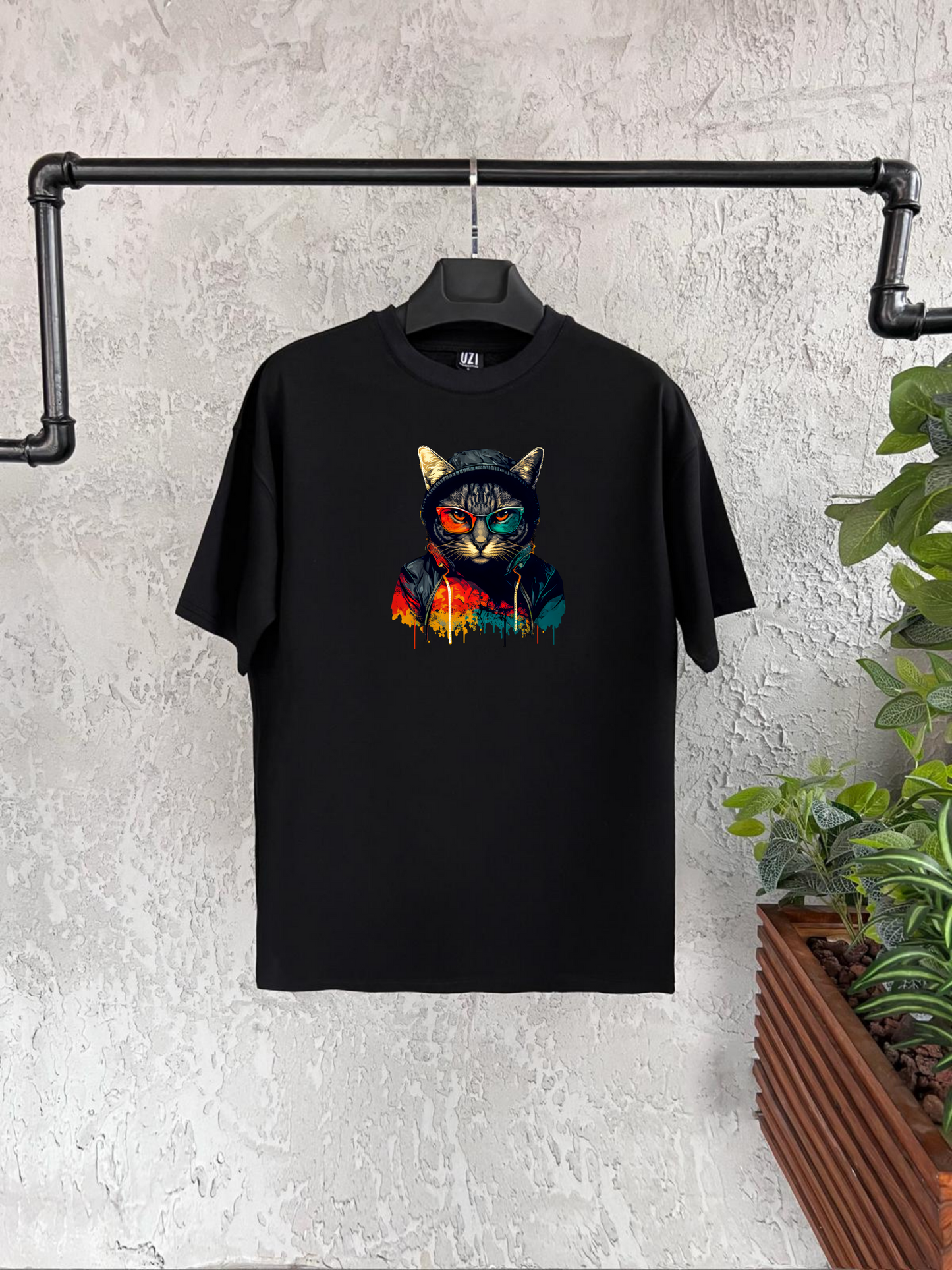 Şapkalı Kedi Baskılı T-shirt