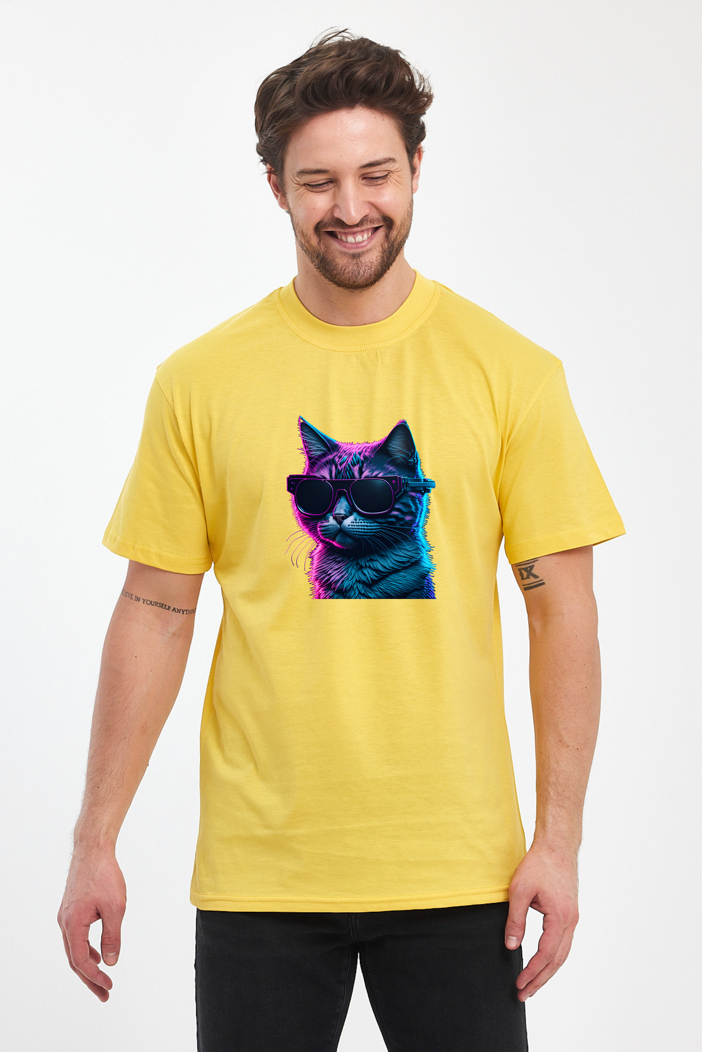 Mor Kedi Baskılı Tshirt