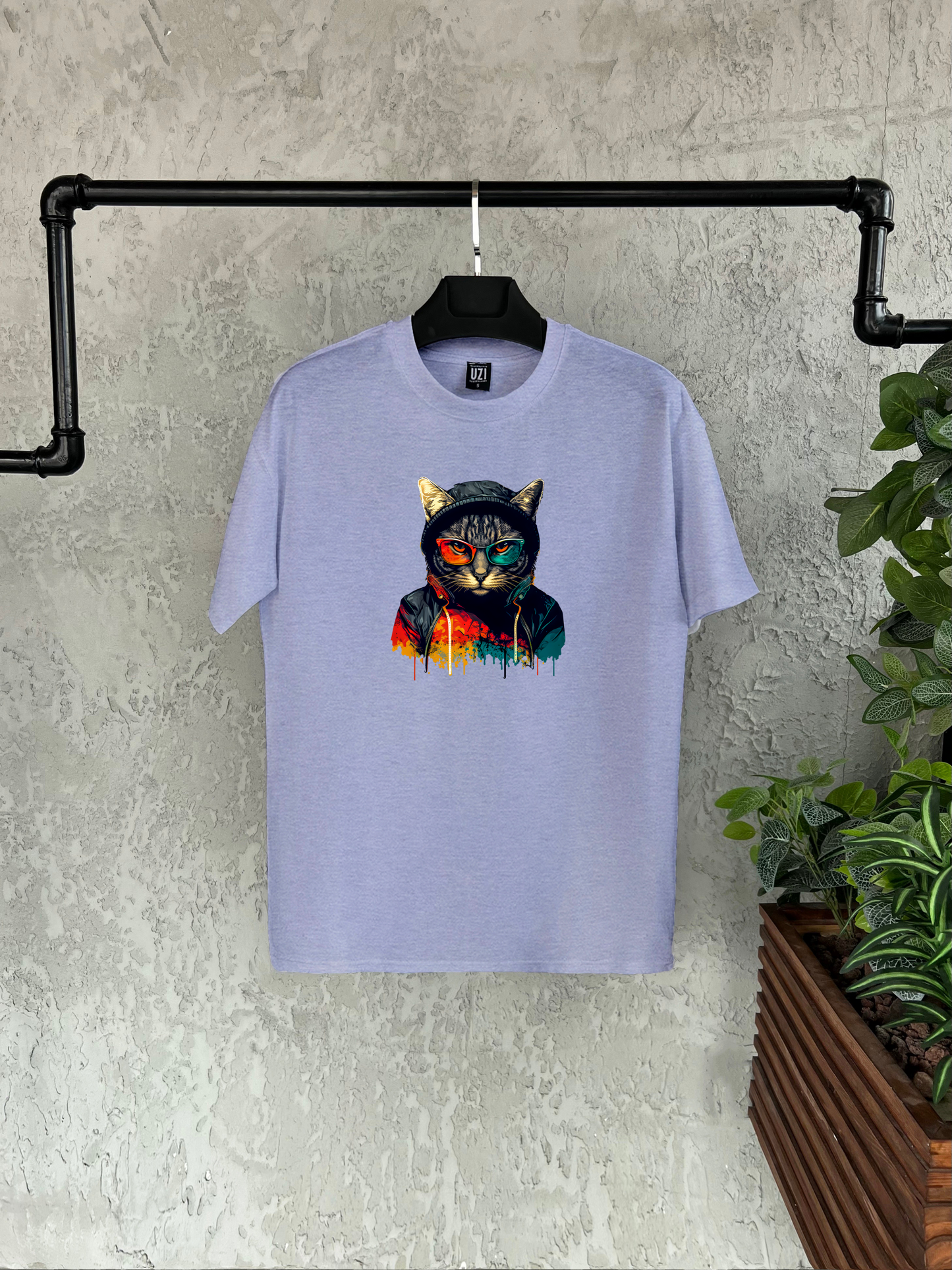 Şapkalı Kedi Baskılı T-shirt