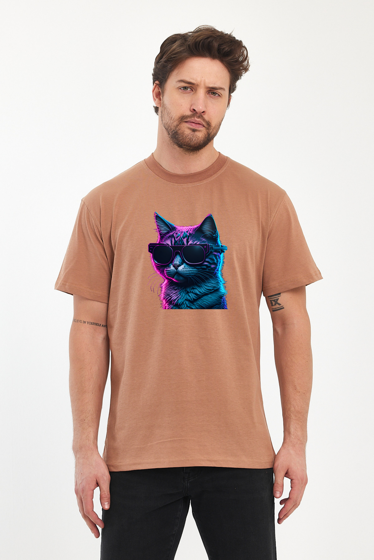 Mor Kedi Baskılı Tshirt