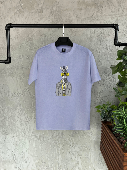 Gözlüklü Zebra Baskılı T-shirt