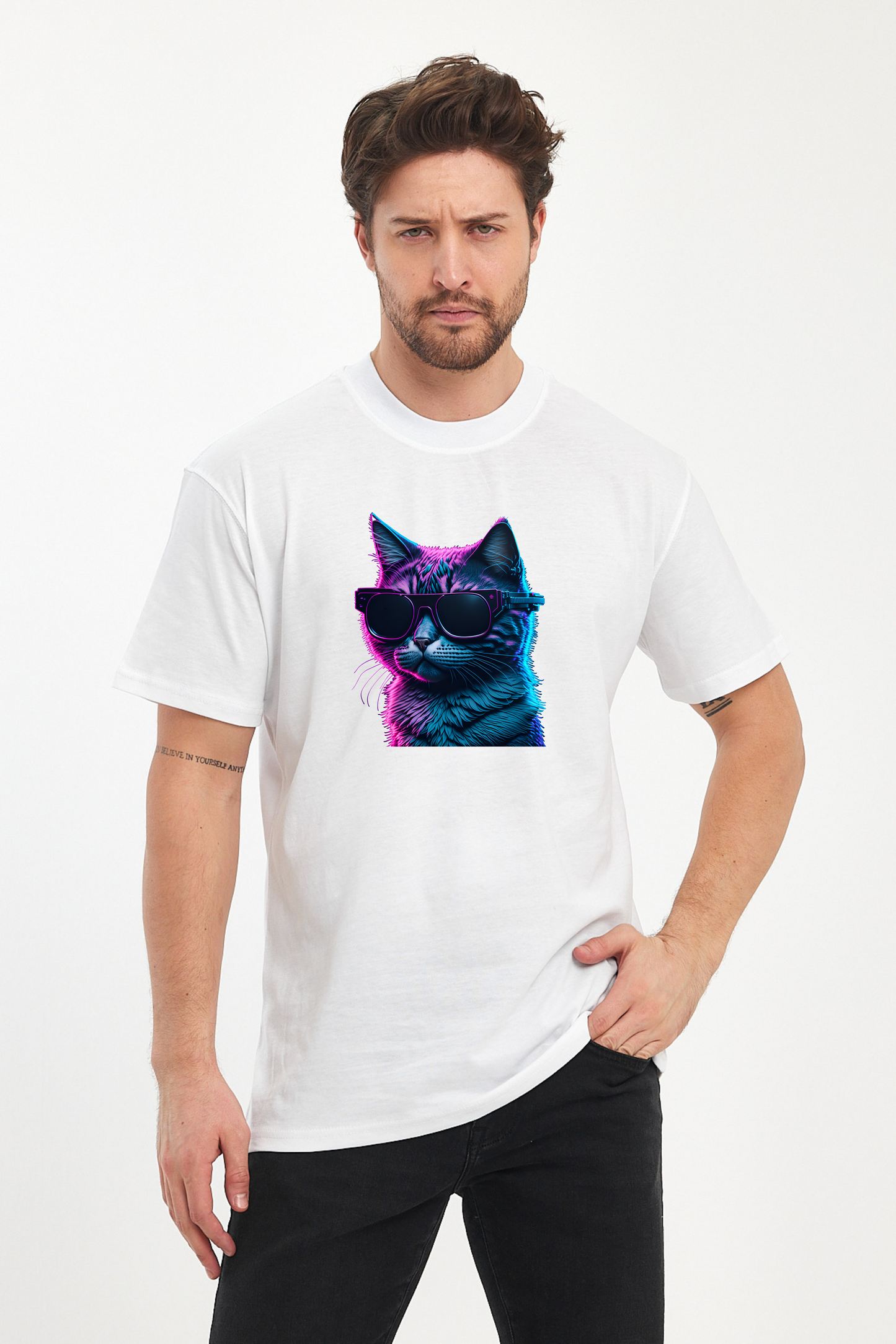 Mor Kedi Baskılı Tshirt