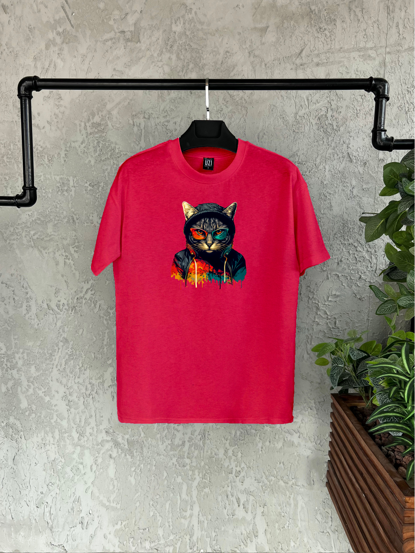 Şapkalı Kedi Baskılı T-shirt