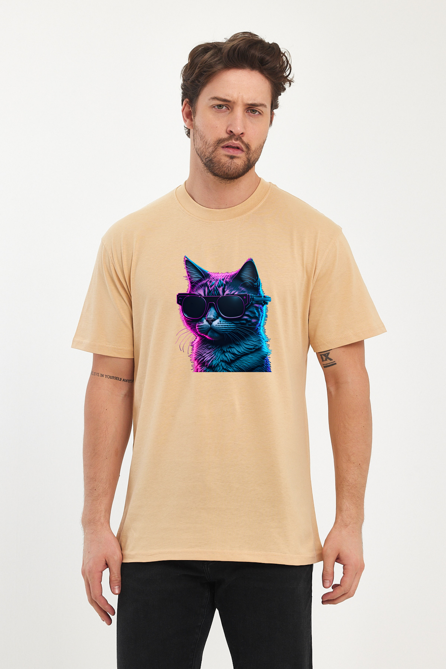 Mor Kedi Baskılı Tshirt