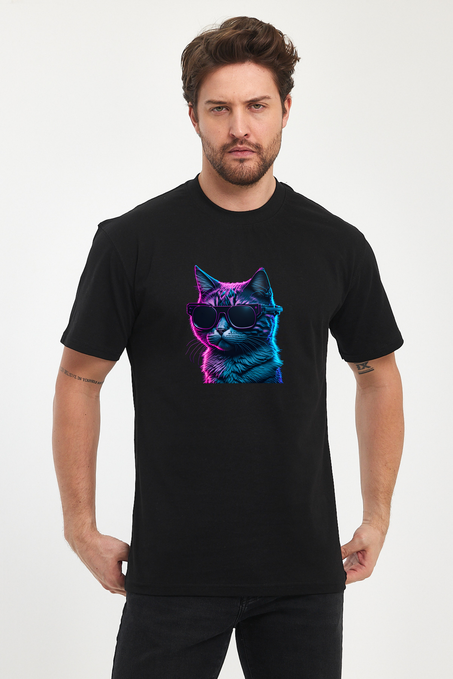 Mor Kedi Baskılı Tshirt