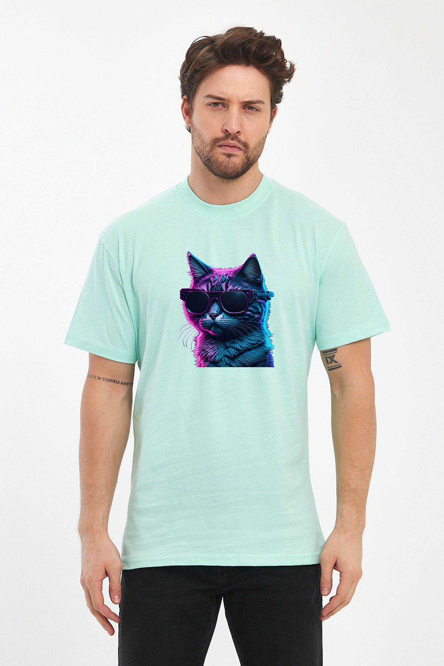 Mor Kedi Baskılı Tshirt