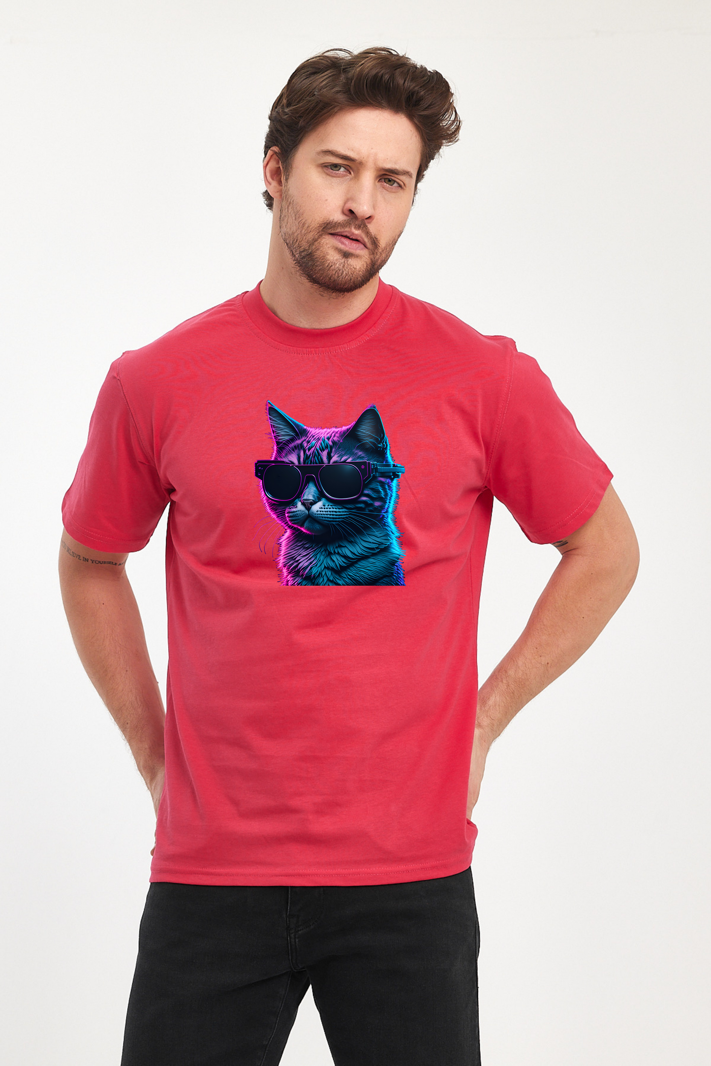 Mor Kedi Baskılı Tshirt