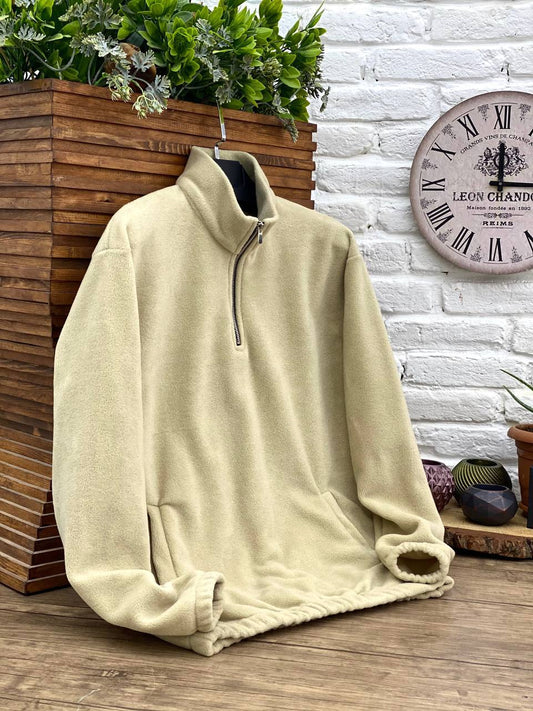 Bej Yarım Fermuar Polar Sweatshirt