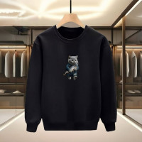 BALIK KEDİ BASKILI SİYAH SWEATSHİRT
