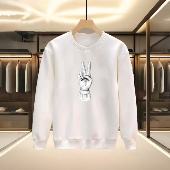 EL BASKILI BEYAZ SWEATSHİRT