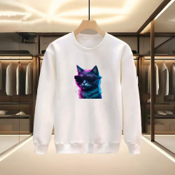 KEDİ BASKILI BEYAZ SWEATSHİRT