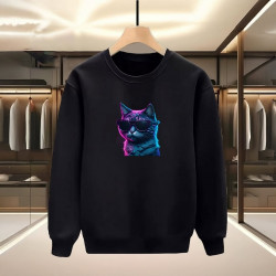 KEDİ BASKILI SİYAH SWEATSHİRT