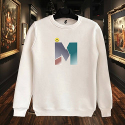 M BASKILI BEYAZ SWEATSHİRT